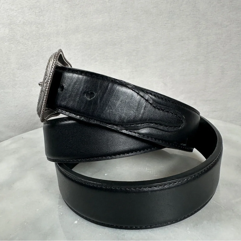 Nocona‎ plain Black Leather Belt with Silver Buckle western cowboy